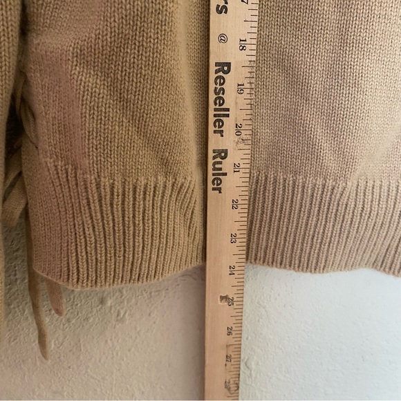 Vince 100% Cashmere Lace Up Crewneck Sweater Camel Oversized size S - Picture 9 of 11